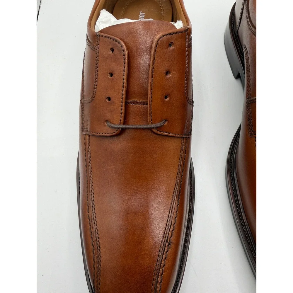 Johnston &‎ Murphy Mens Tan Leather Bicycle Toe Oxford Dress Shoes Brown Lace Up